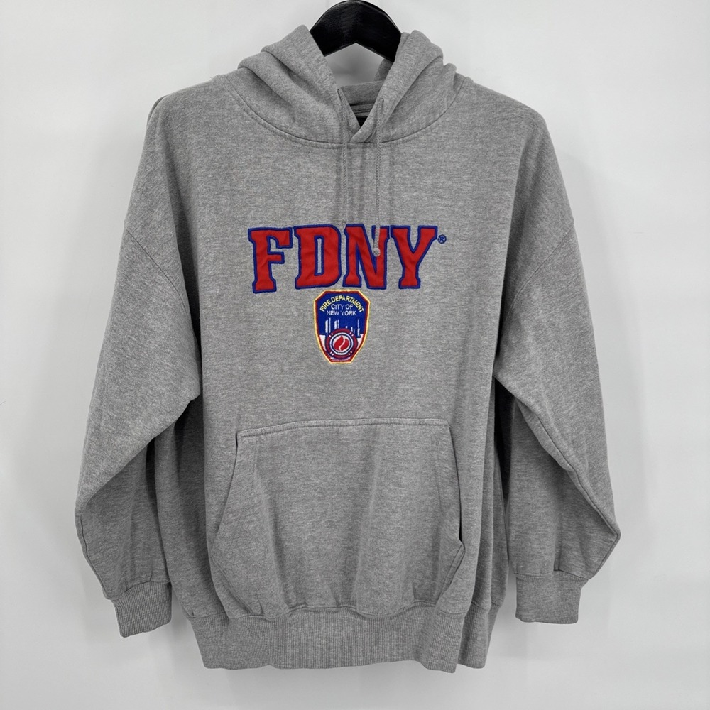 Official FDNY Hoodie Mens XXL Gray NYC Fire Dept Pullover‎ Applique Badge 2008